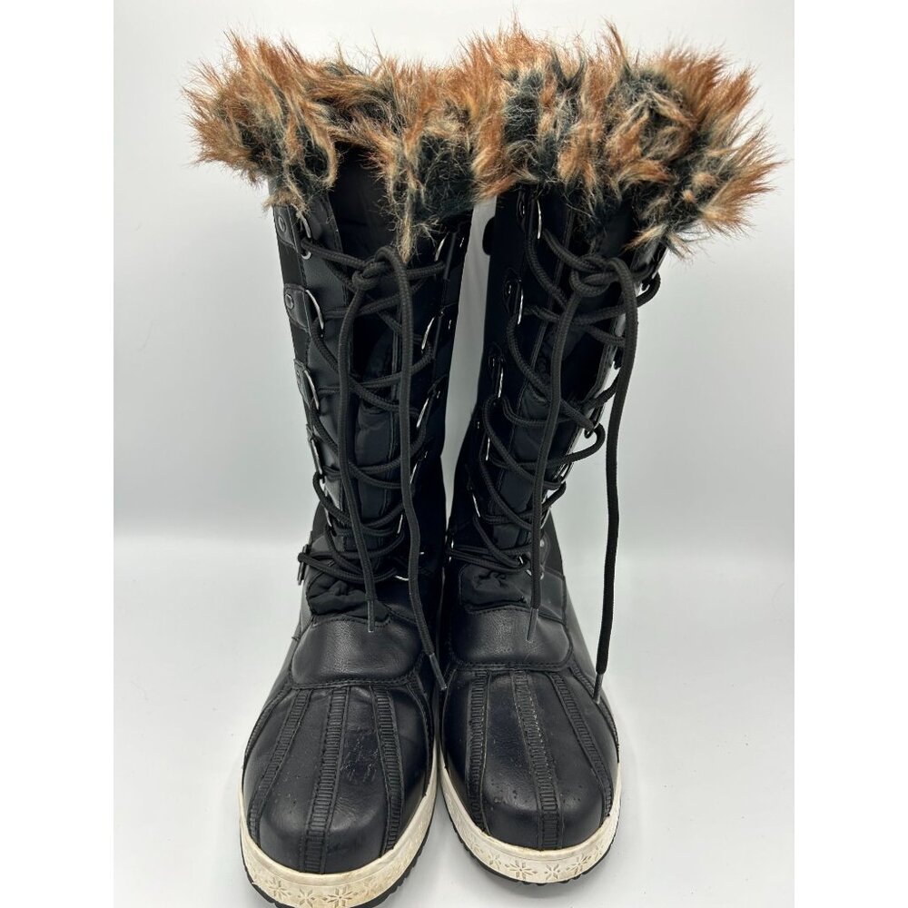 Shoe Dazzle Womens Black Fur Topped Lace Up Winter Boots Solene Size 8 - Picture 2 of 11